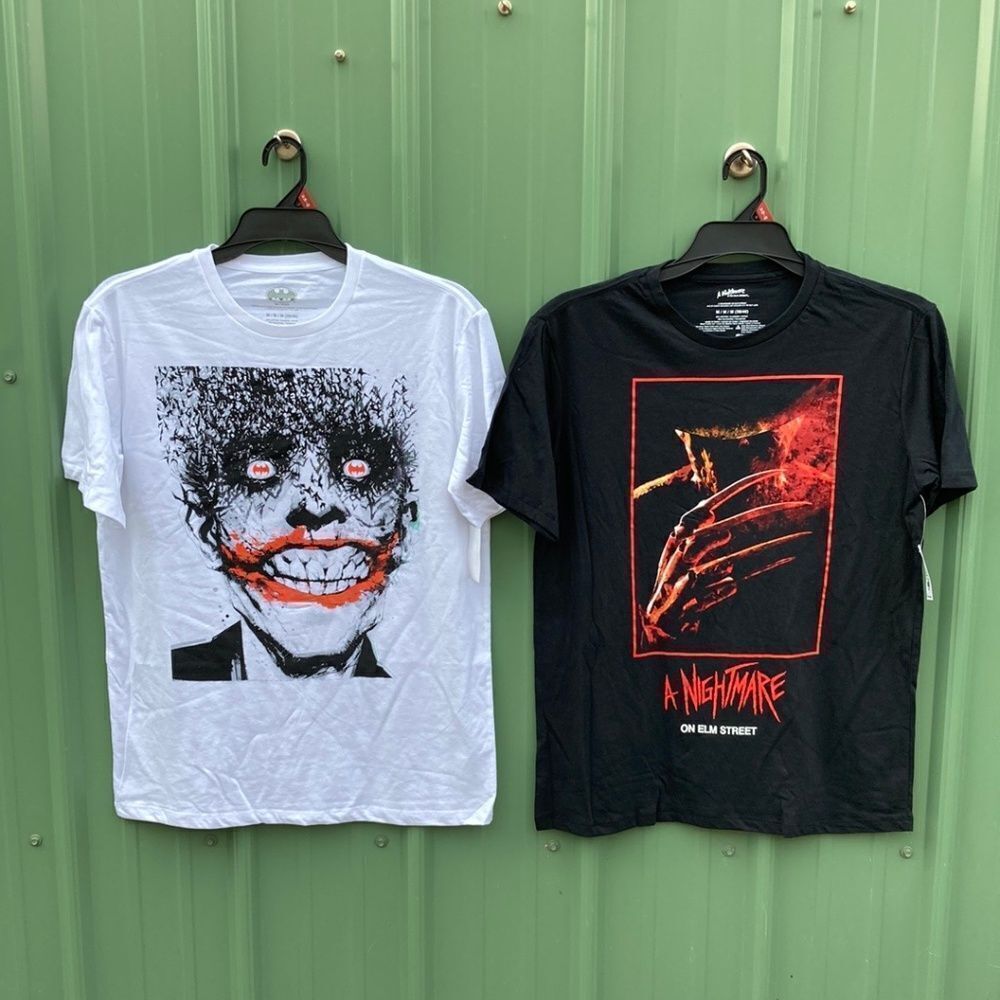 Halloween, Nightmare On Elm Street & The Joker Short Sleeve T-Shirts 2-Pc Size M